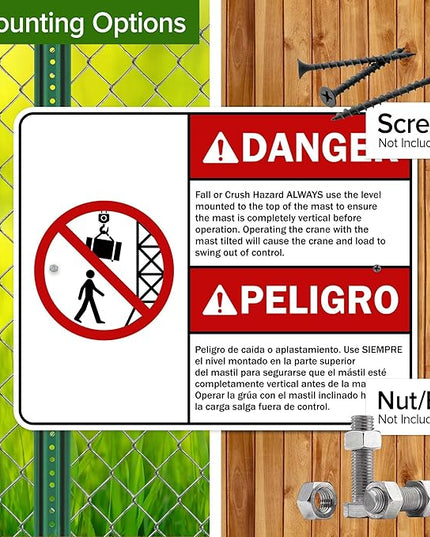 Danger Fall Or Crush Hazard Always Use The Level Mounted Bilingual Sign, 24x30 Inches, Rust Free .063 Aluminum, Fade Resistant, Made in USA by My Sign Center