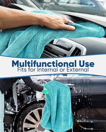 HOMEXCEL Professional Car Drying Towel (36"x 24") with Twisted-Loop Technology, 1200GSM for a Streak-Free Finish – Microfiber Towels for Cars, Trucks, SUVs, RVs and Motorcycles, Lake Green