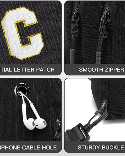 Viverte Small Corduroy Sling Bag Initial Crossbody Bag Fanny Pack for Girls Personalized Birthday Gifts for Teen Girls Gifts