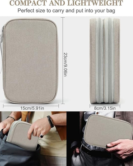 FYY Electronic Organizer, Large Travel Cable Organizer Bag Pouch Electronic Accessories Carry Case Portable Waterproof Double Layers All-in-One Storage Bag for Cable, Cord, Charger, Phone, Khaki