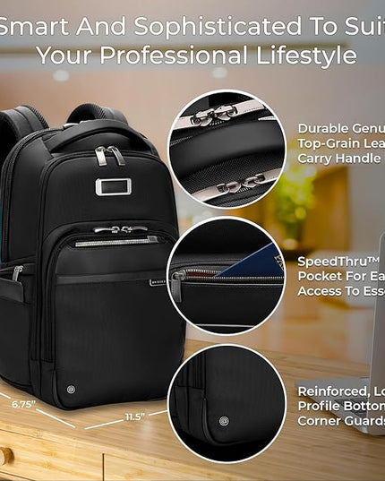 Briggs & Riley Medium Cargo Backpack for Women & Men - Laptop Backpack, For Work & Travel, Lightweight & Durable, Padded Straps, Fits up to 15" Laptop - @work Collection, Black