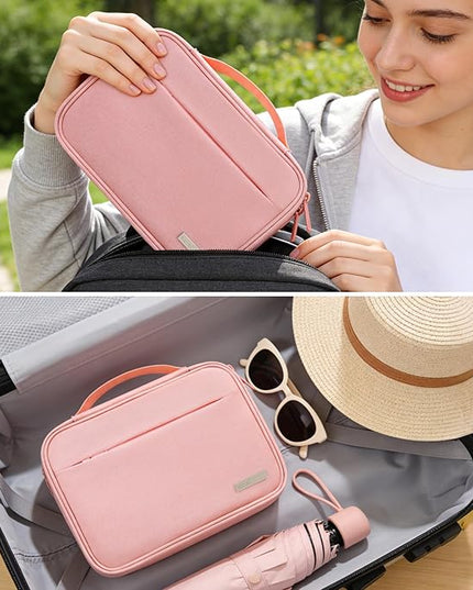 Lacdo Cord Organizer Travel, Cable Organizer Bag Case, Portable Electronics Organizer Travel Case, 6 Layer Large Capacity Charging Cords Storage organizer for Cables, SD Card, Travel Essentials, Pink