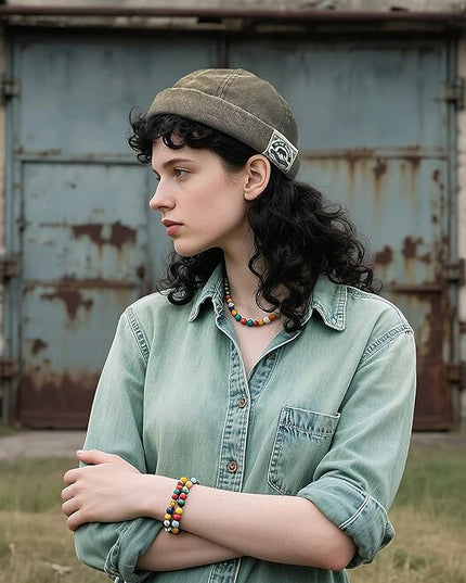 Croogo Denim Docker Hat Fashion Brimless Beanie Hat Retro Worker Skull Cap Rolled Cuff Sailor Cap Hip Hop Dancing Watch Cap