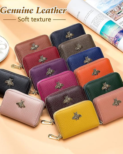 imeetu RFID Credit Card Holder, Small Leather Zipper Card Case Wallet for Women
