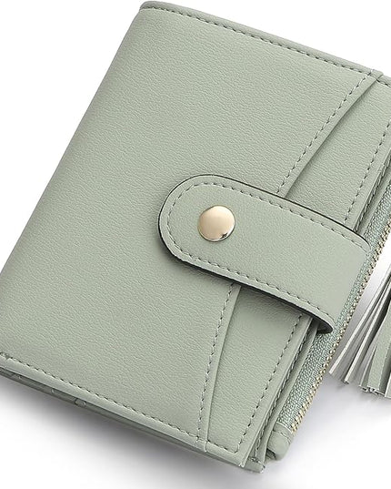 yiijay Small Wallet for Women RFID Blocking Tassle Bifold Slim Thin Leather Wallet Credit Card Holder Wallet Ladies Mini Wallet with Zipper Pocket
