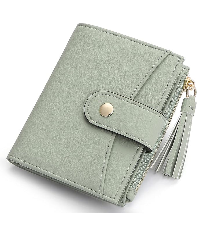 yiijay Small Wallet for Women RFID Blocking Tassle Bifold Slim Thin Leather Wallet Credit Card Holder Wallet Ladies Mini Wallet with Zipper Pocket