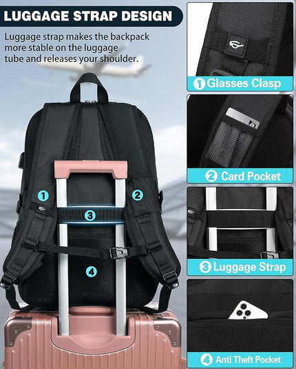 ProEtrade Travel Backpack, Extra Large Laptop Backpack School Business Anti Theft TSA Approved College Work Computer Bag Fits 17 Inch Laptop with USB Charging Port Bookbag for Women Men(Black)