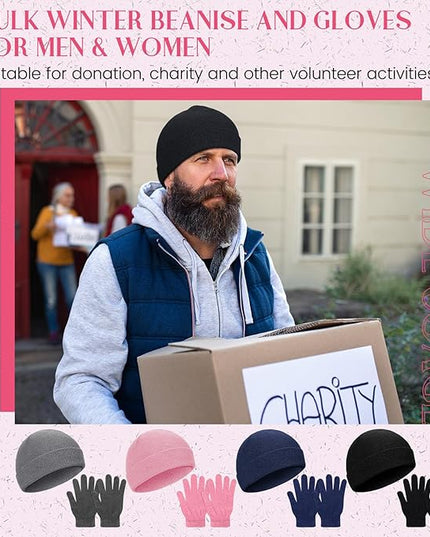 Tarpop 96 Pcs Winter Beanies and Gloves Bulk, Cold Weather Unisex Winter Hat and Gloves for Homeless Men Women