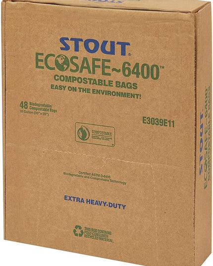 Stout by Envision Ecosafe-6400 Bags, 13 Gal, 0.85 Mil, 24" X 30", Green, 45/box
