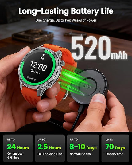 WalkerFit GPS Smart Watch for Men, Multi-Satellite Positioning, Full Metal Body, 520mAh Long Battery Life, 5ATM Waterproof with Bluetooth Call, 1.43” AMOLED Screen, Compatible with Android/iPhone