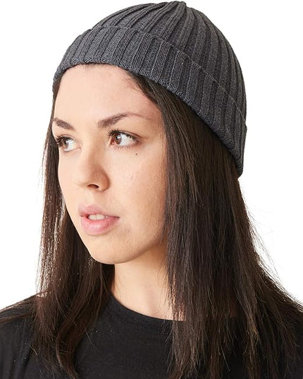 CHARM Mens Cotton Fisherman Beanie - Ribbed Trawler Knit Cap Womens Slouch Hat