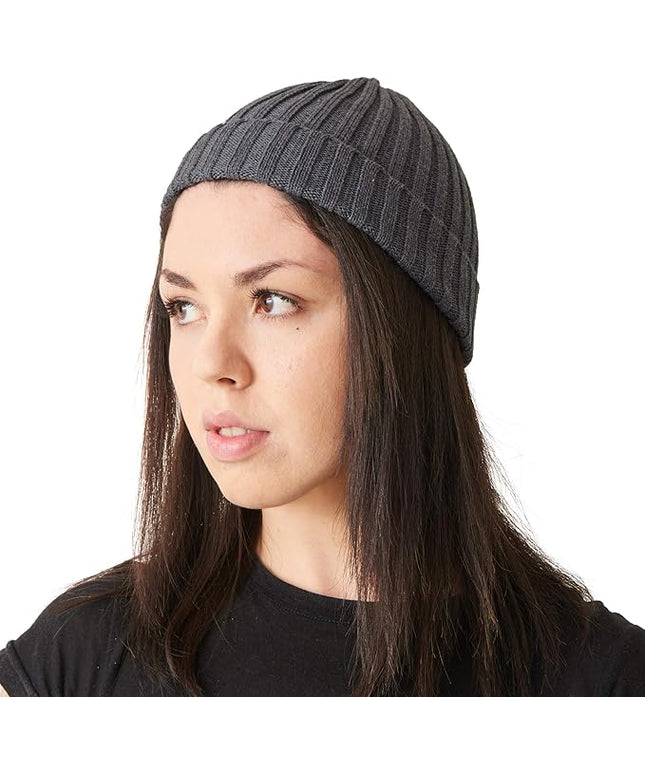 CHARM Mens Cotton Fisherman Beanie - Ribbed Trawler Knit Cap Womens Slouch Hat