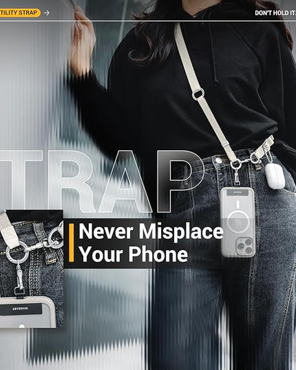 MAGEASY 2-IN-1 Cell Phone Lanyard Crossbody + Wrist Strap Detachable, Built-in Phone Tether Tab & Keychain Compatible with iPhone Most Smartphones | Click and Go Strap for Daily Travel (Starlight)