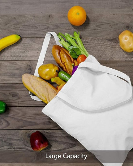 TOPDesign 6-Pack Economical 16"x15" White Cotton Tote Bag, Lightweight Medium Reusable Grocery Shopping Cloth Bags, Suitable for DIY, Advertising, Promotion, Gift, Activity