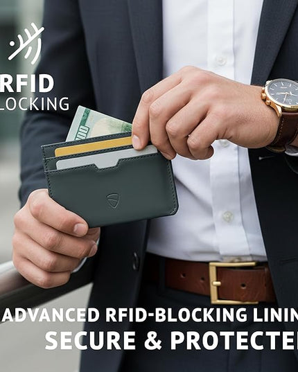 Vaultskin MOORGATE Slim Card Holder - Minimalist Leather Wallet, RFID Blocking Sleeve, Fits Front Pocket, for Men and Women