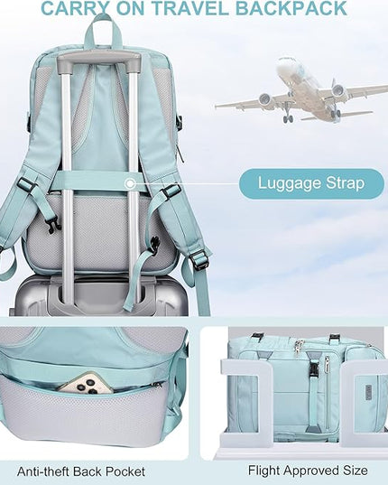 PIJUSHI Travel Backpack for Women Flight Aprroved Carry on Bag Large Casual Luggage Backpack Fit 16 inch Laptop(PE050 Teal Blue)