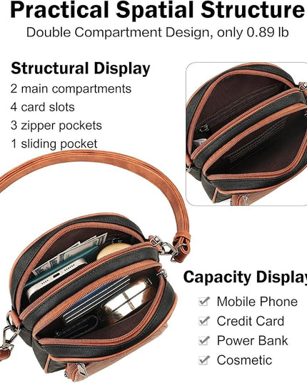 FADEON Small Purses for Women Crossbody Bags, Designer PU Leather Mini Cross Body Purse Travel Shoulder Bag Card Slots