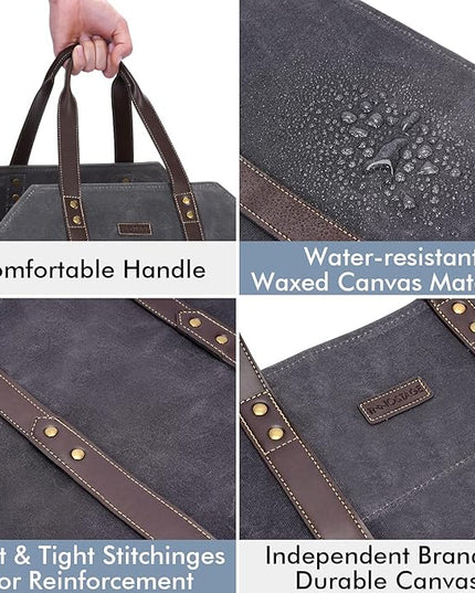 Log Carrier|Waxed Canvas Log Holder|Firewood Carrier Tote Bag|Fireplace Wood Stove Accessories-Grey