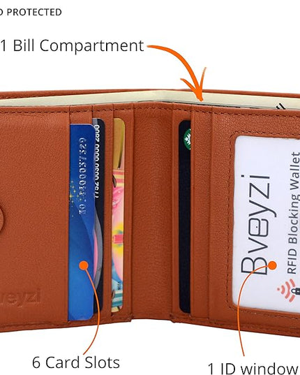 Bveyzi Ultra Slim Small RFID Wallet for Women, Leather Tiny Thin Bifold Pocket Ladies Wallet