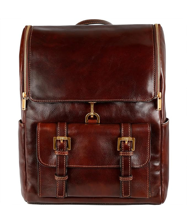 Time Resistance Leather Backpack - Laptop Travel Bag Rucksack up to 15” - Bag for Men and Women (Brown)