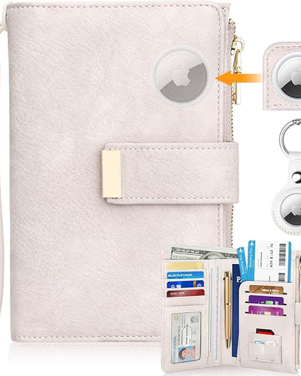 HUANLANG Passport Holder with Airtag for Women/Men, Airtag Passport Wallet for Travel Leather Passport Holder RFID Blocking,Travel Passport Walelt with Credit Card Holder