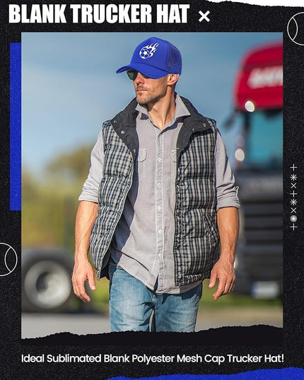 10 Pcs Sublimation Blank Trucker Hats Bulk Mesh Baseball Cap Polyester Mesh Trucker Hat for Men and Women
