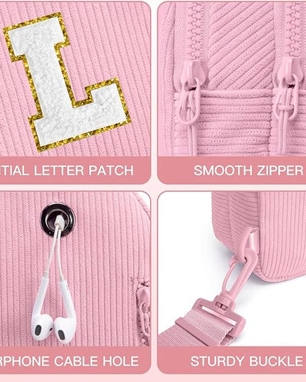 Viverte Small Corduroy Sling Bag Initial Crossbody Bag Fanny Pack for Girls Personalized Birthday Gifts for Teen Girls Gifts