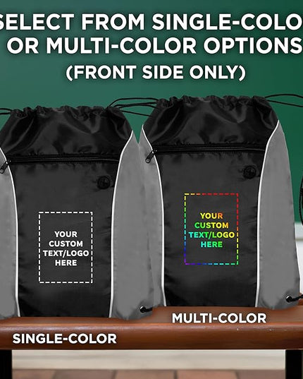 DISCOUNT PROMOS Two-Tone Drawstring Backpack Non-Woven - 100 pack - Customizable Text, Logo - Durable Sports Backpacks - Ideal for Work, Sports, Travel, Gym & More - Grey
