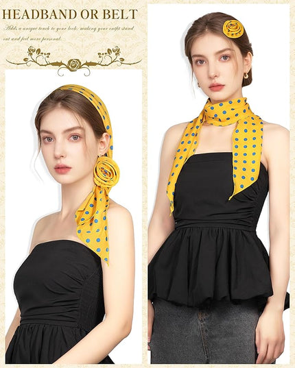 Chiffon Scarf for Women, Removable Flower Neck Scarf Light Soft Fashion Rose Scarves Versatile Headband or Hair Band