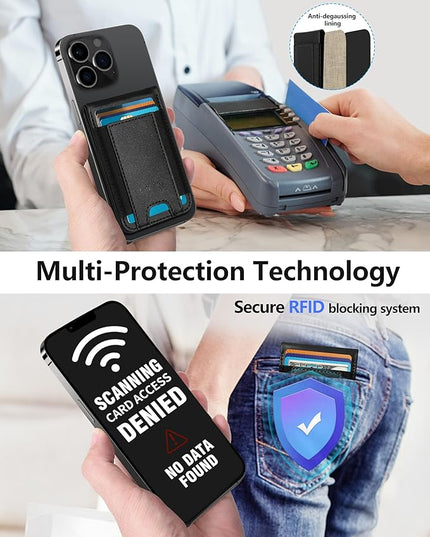 Phone Wallet Stick On, Upgraded Phone Wallet with Adjustable Stand, Open ID Window, 8-Card Holder, Stronger 3M Adhesive Credit Card Holder for Back of Phone Case, iPhone, Samsung and Android, Black