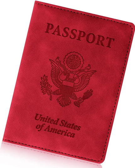 Passport Holder for Travel Essentials,RFID Blocking Passport Cover Wallet Card Case for Women and Men (Red)