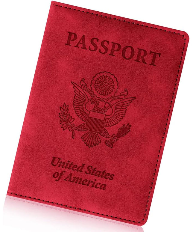 Passport Holder for Travel Essentials,RFID Blocking Passport Cover Wallet Card Case for Women and Men (Red)