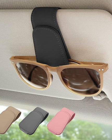Magnetic Leather Sunglass Holder, Eyeglass Hanger Clip for Car Sun Visor, Suitable for Different Size Eyeglasses(Black, 1 Pack)