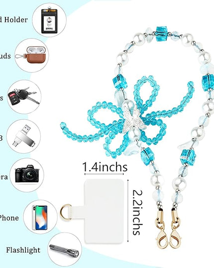 Marble Beaded Phone Wrist Strap,Detachable Phone Bracelet Strap with Tether Tab,Hands-Free Wristlet Strap (Blue & White)