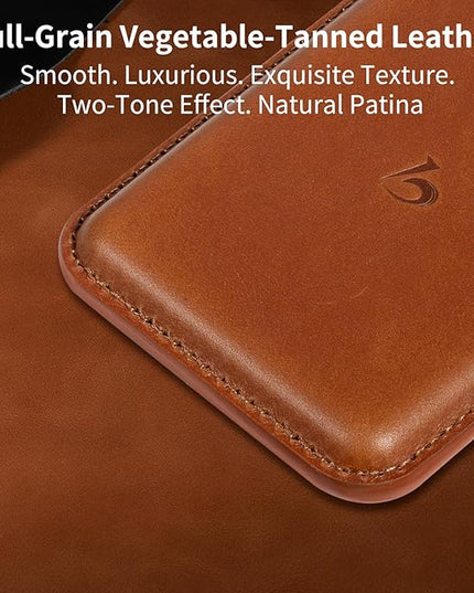 Belemay Strong Magnetic Wallet Compatible with Magsafe, Luxury Minimal Card Holder for 1-2 Cards, Premium Full-grain Smooth Leather Compatible with iPhone 17/16/15/14/13/12 series&MagSafe cases, Brown