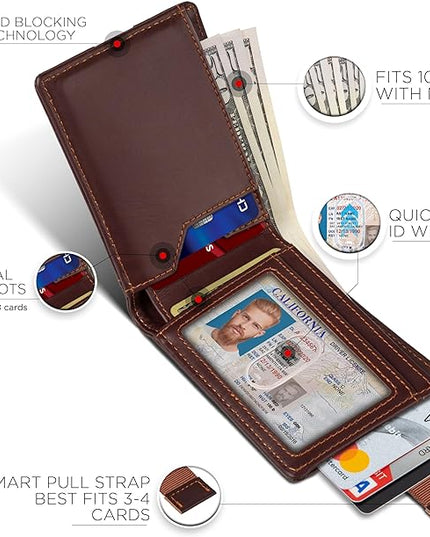 SERMAN BRANDS RFID Blocking Slim Bifold Genuine Leather Thin Minimalist Front Pocket Wallets for Men Billfold Wallet Men Gift