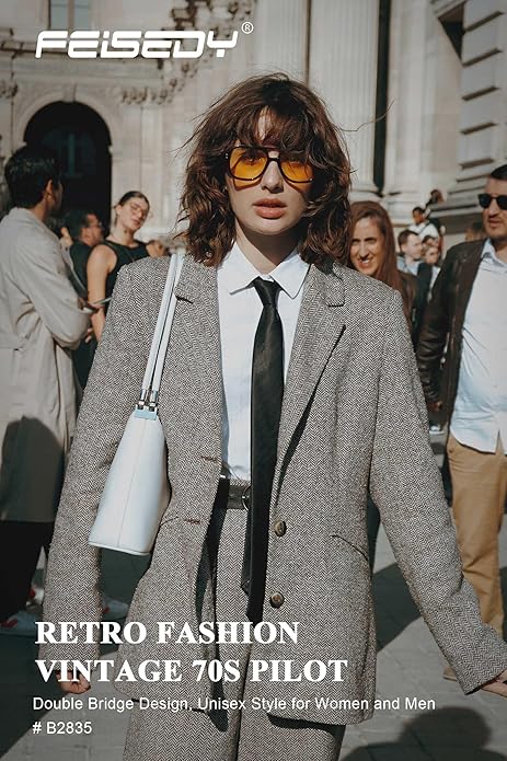 FEISEDY Retro Square Aviator Sunglasses Women Men 70s Vintage Trendy Plastic Frame Sun Glasses B2835