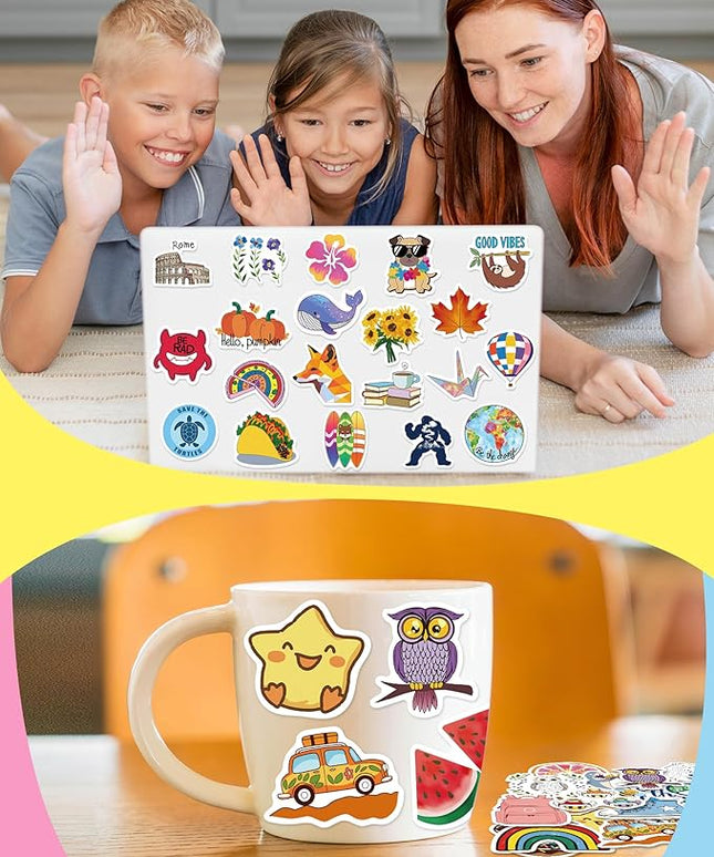 Greingways 100 Pcs Water Bottle Stickers for Kids Classroom, Waterproof Stickers for Laptop Scrapbook Skateboard, Vinyl Cute Sticker Packs for Teens Boys Girls Adults