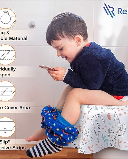 Toilet Seat Covers Disposable - 20 Pack - Waterproof, Ideal for Kids and Adults – Extra Large, Individually Wrapped for Travel, Toddlers Potty Training in Public Restrooms (Dinosaurs, 20)
