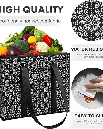 WISELIFE Reusable Grocery Bags [3 Pack],Large Grocery Tote Bag Water Resistant Shopping Bags Foldable Grocery Bag for Clothes,Shoes and Picnic,Black