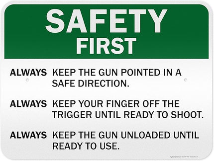 Safety First Always Keep The Gun Pointed In A Safe Direction Sign, 18x24 Inches, 3M EGP Reflective .080 Aluminum, Fade Resistant, Made in USA by My Sign Center