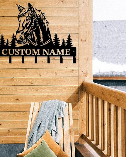 Personalized Custom Name Farm Horse Wall Key Hooks,Metal Horse Art Clothes Hooks,Metal Horse Wall Home Storage Decorative,For Front Door, Hallway, Kitchen, Bedroom,Keys,Hats (Style L)