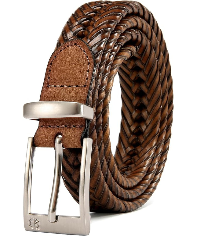 CHAOREN Leather Braided Belts for Men - 1 1/8" Mens Casual Woven Leather Belt for Dress Pant