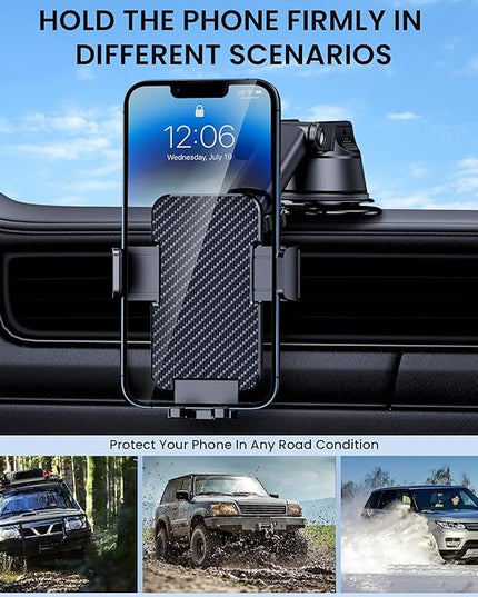 Phone Holders for Your Car [Military Grade Suction Ultra Strong Base] Cell Phone Car Holder 3 in 1 Dashboard/Windshield/Air Vent Hands-Free for iPhone Android