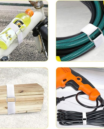1"x16ft Hook and Loop Straps with 25 Metal Buckles, Adjustable Fastening Cable Straps, Cut-to-Length Cinch Strap, Reusable Nylon Securing Cord Ties for Organizer or Storage, 1 inch Wide, White