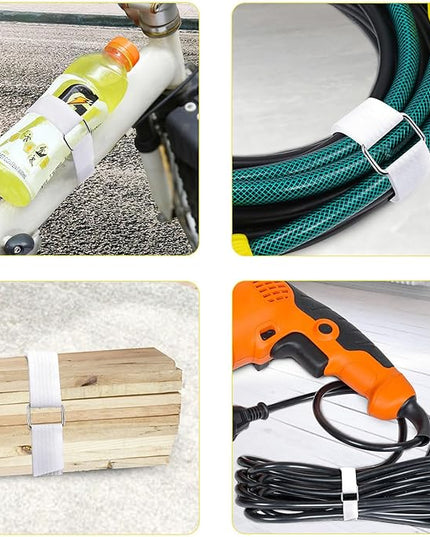 1"x32ft Hook and Loop Straps with 50 Metal Buckles, Adjustable Fastening Cable Straps, Cut-to-Length Cinch Strap, Reusable Nylon Securing Cord Ties for Organizer or Storage, 1 inch Wide, White