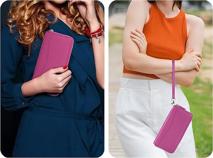 Oak Leathers Pink RFID Leather Wallet for Women - Womens Wallet Clutch with 8 Credit Card Holder, Coin Pocket, Gift for Women’s