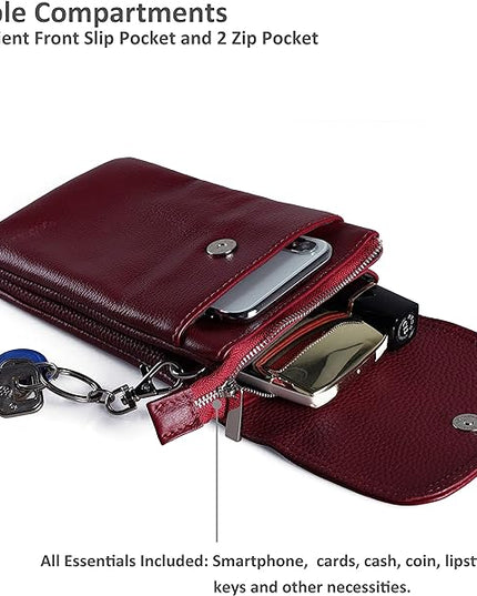befen Genuine Leather Small Crossbody Bags for Women Cell Phone Bag Cross Body Purses,Silver Zipper