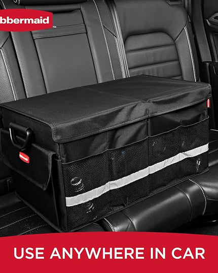 Rubbermaid Car Organizer, Collapsible Trunk Organizer, Multi-Compartment Car Storage Organization for Car Accessories, 3 Compartments With Cover, 23.23"*12.99"*11.81"