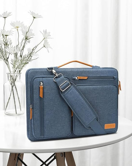MOSISO 360 Protective Laptop Shoulder Bag,17-17.3 inch Computer Bag Compatible with MacBook, HP, Dell, Lenovo, Asus Notebook,Side Open Messenger Bag with 4 Zipper Pockets&Handle, Haze Blue